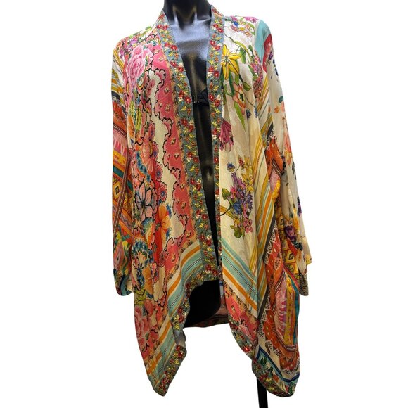 Johnny Was Multicolor Kimono/Cardi Floral Boho Design S - Picture 1 of 7